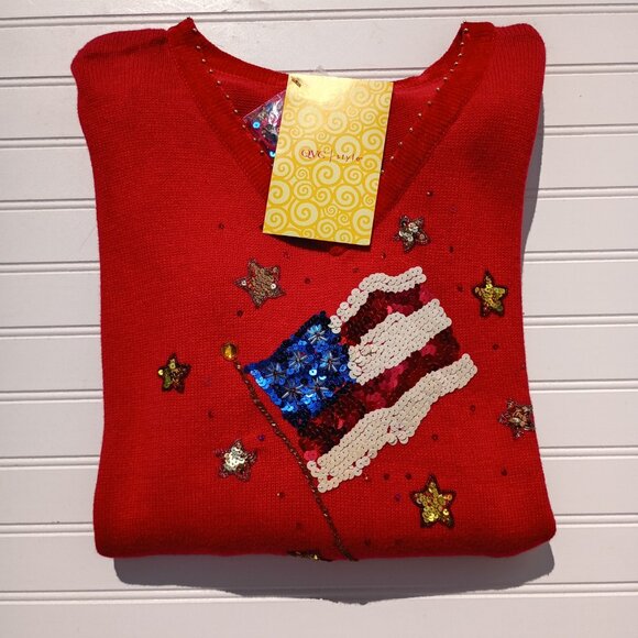 THE QUACKER FACTORY Sweater Womens 1X Red Patriotic Christmas American Flag NWT - Picture 12 of 15